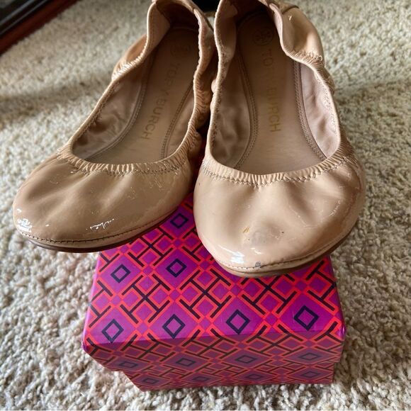 Tory Burch Eddie Leather Goan Sand Cream Tan Ballet Flat Size 7.5 - Picture 6 of 11